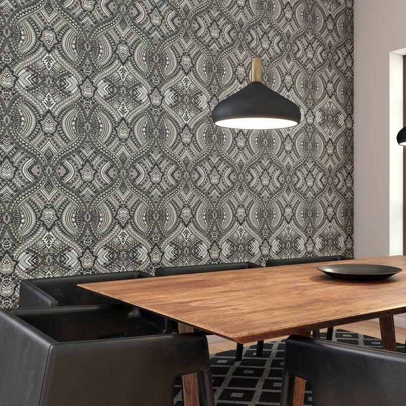 Hoopla Walls Ogee Black Peel and Stick Wallpaper - N/A