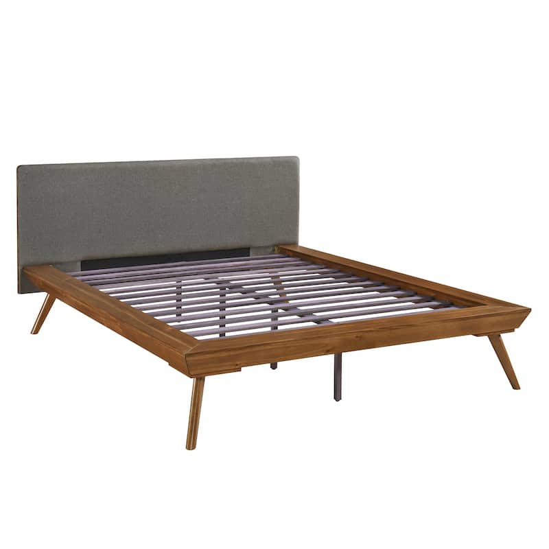 Full Size Upholstered Platform Bed with Chestnut Wooden Frame - Chestnut,Dark Gray