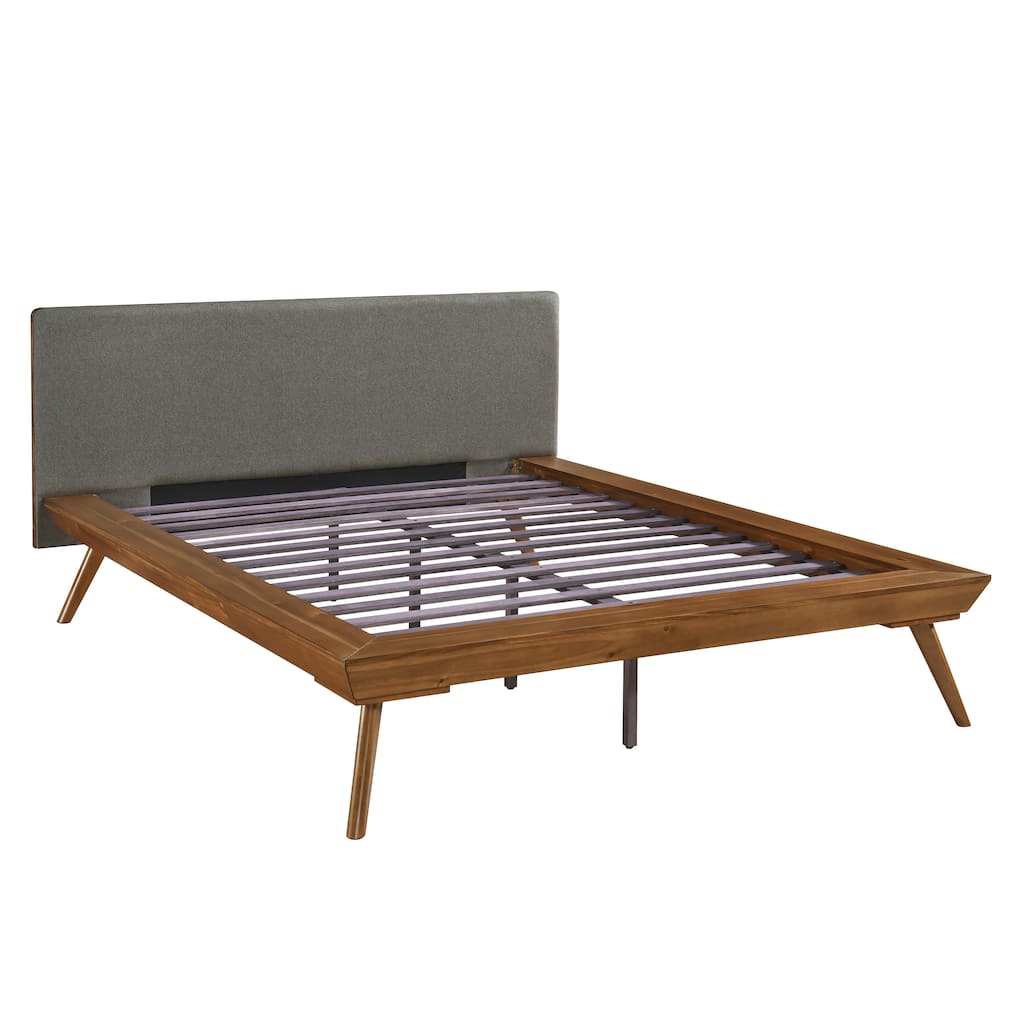 Queen Size Wood Platform Bed with Upholstered Headboard
