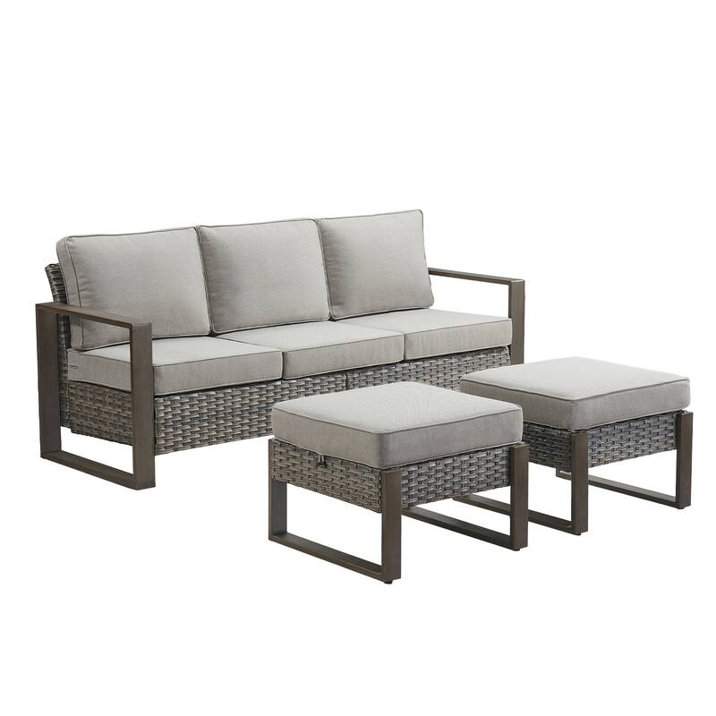 Gymojoy PE Wicker Patio Sofa Sectional Sofa with Ottoman