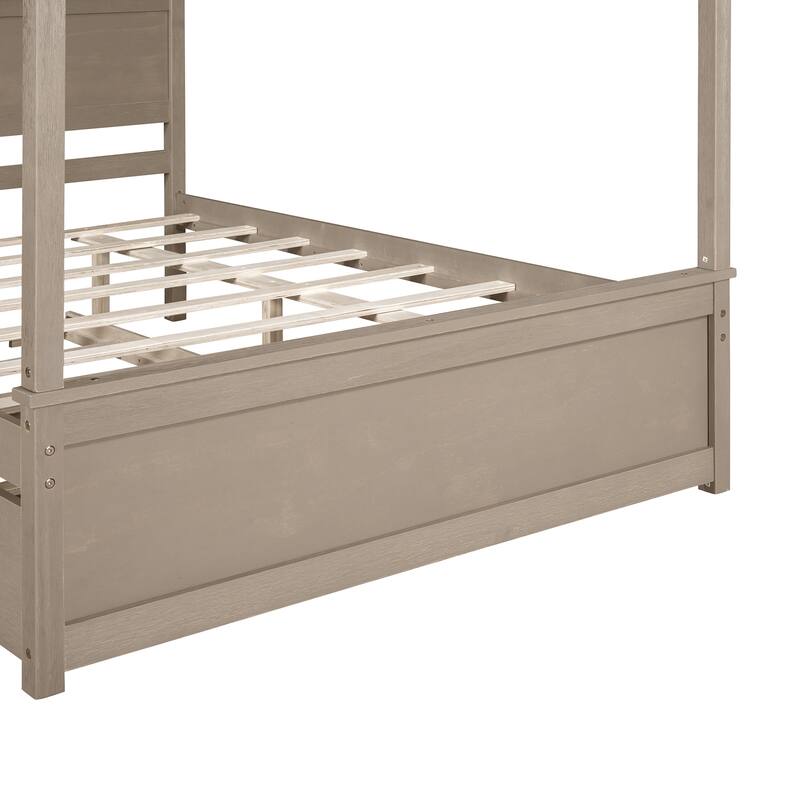 Modern Full Canopy Bed with Trundle, Solid Wood Frame, and Customizable Curtain Rails