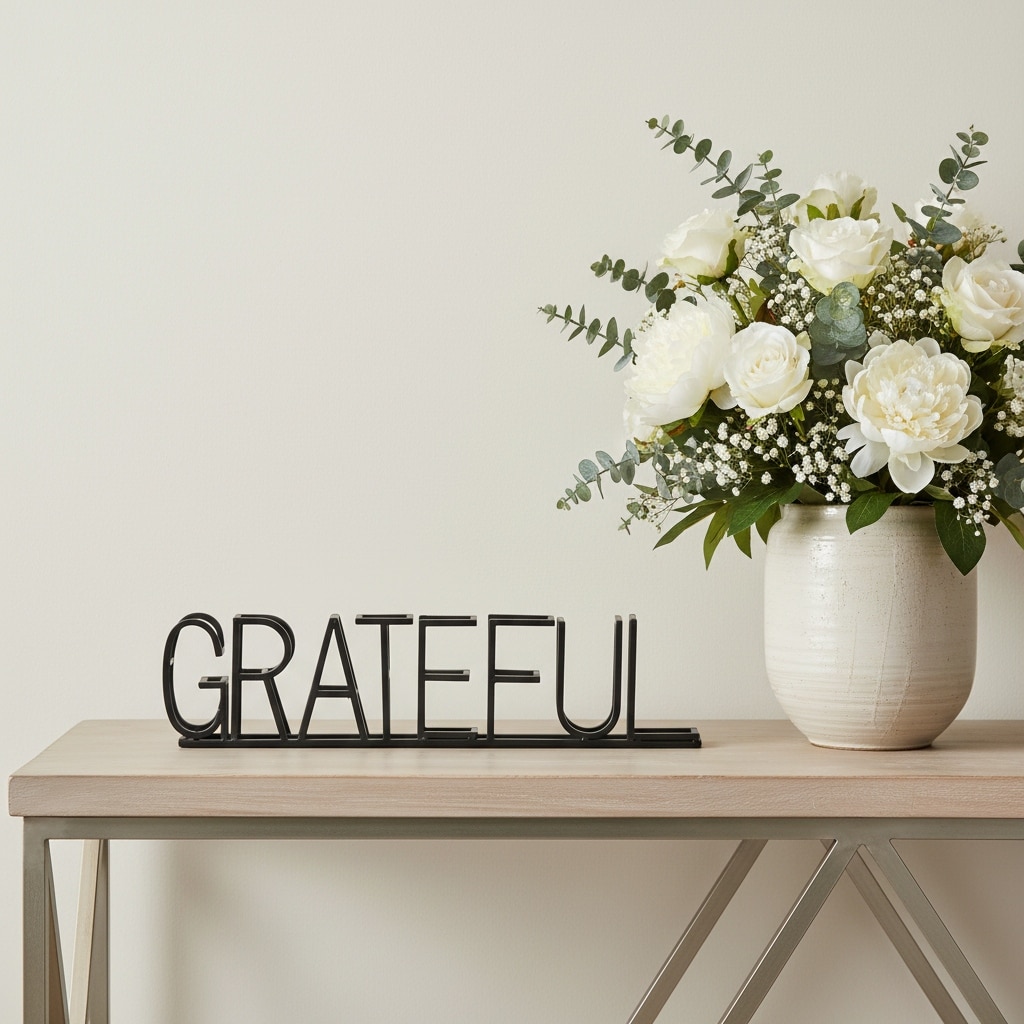 HomeRoots 17" Black Metal Grateful Tabletop Sign - 16.50 in. x 4.00 in. x 1.25 in.