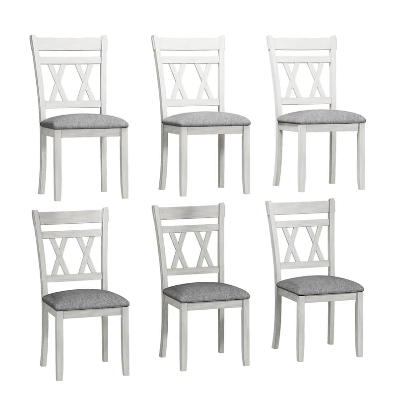 VECELO Solid Wood Dining Chairs with Linen Fabric Seating，Kitchen Chairs Set of 2/4/6 - Set of 6