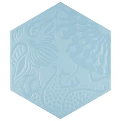 Merola Tile Gaudi Lux Hex Aqua 8-5/8" x 9-7/8" Porcelain Floor and Wall Tile