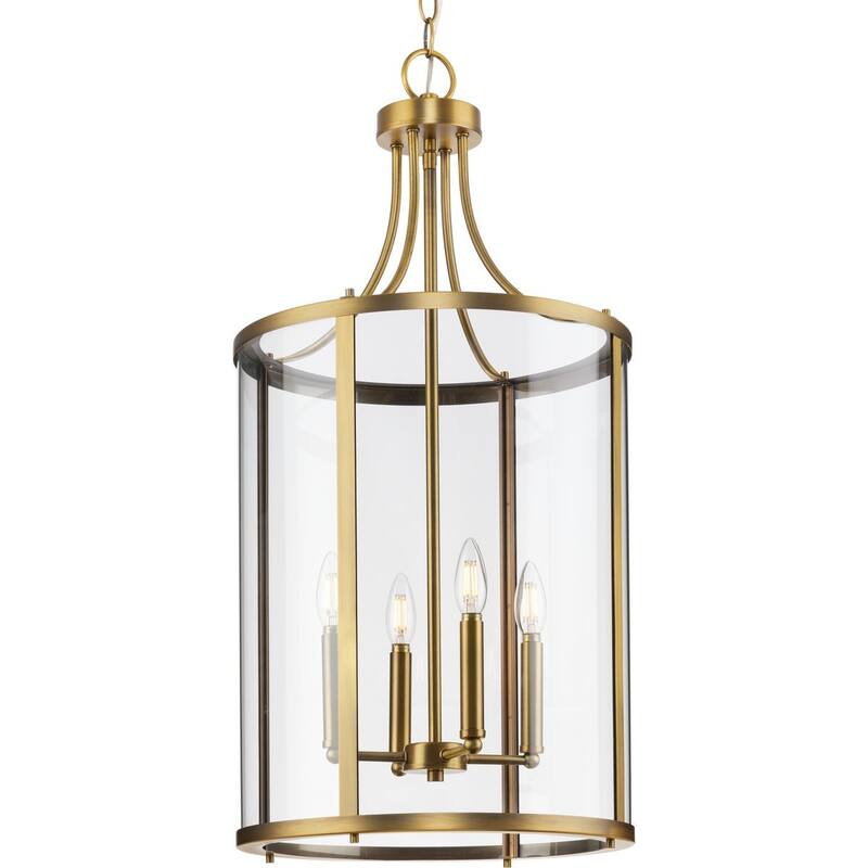 Gilliam Collection Four-Light Vintage Brass New Traditional Hall & Foyer - 15 in x 15 in x 30.62 in - 15 in x 15 in x 30.62 in