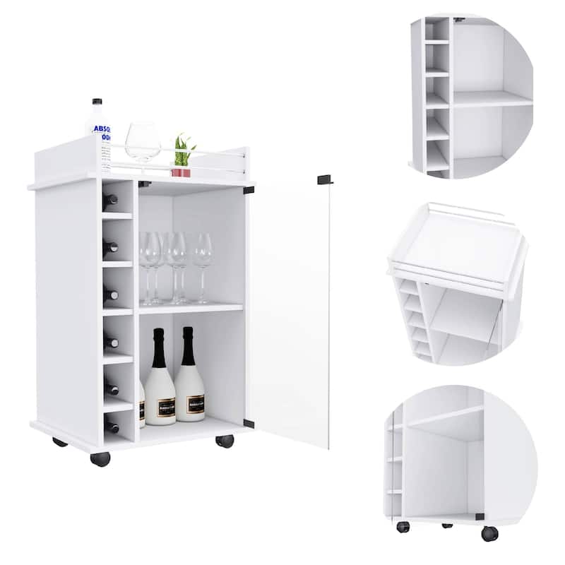Dukat Bar Cart,Two Shelves, Six Built-in Wine Rack, Four Casters
