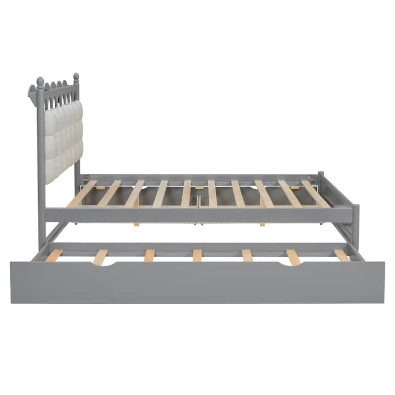 Queen Size Platform Bed with Twin XL Trundle, Wooden Storage Bed Frame with 2 Storage Drawers, One set of Sockets & USB Ports