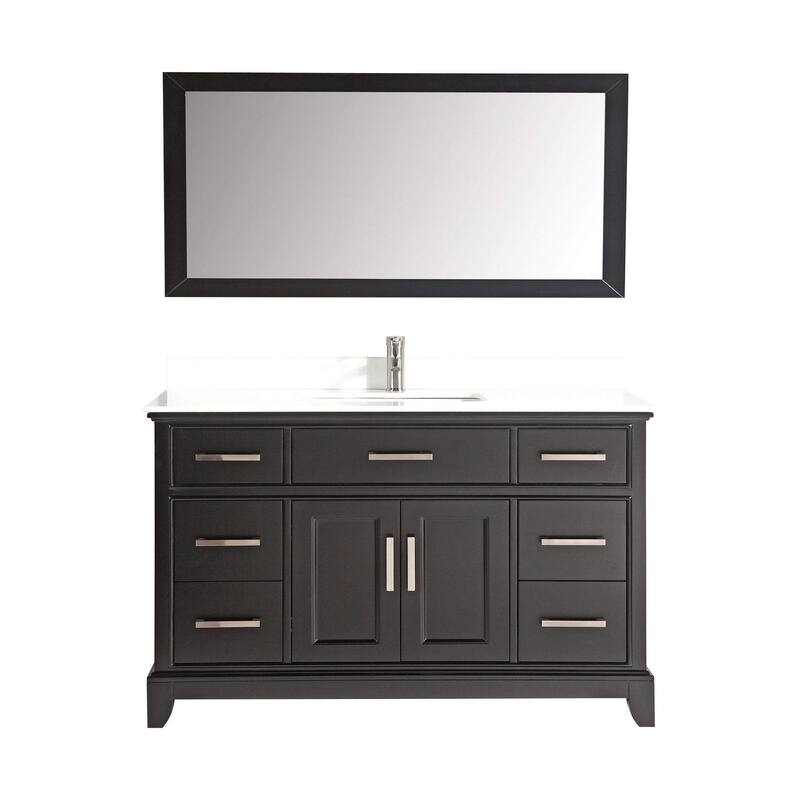 Vanity Art 60" Single Sink Bathroom Vanity Set with Engineered Marble Top and Free Mirror