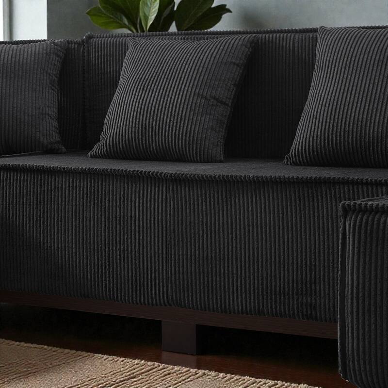 Modern 130" U-Shaped Sectional Sofa with RGB LED Lights, Corduroy Upholstery, 6 Pillows, Deep Seating Couch