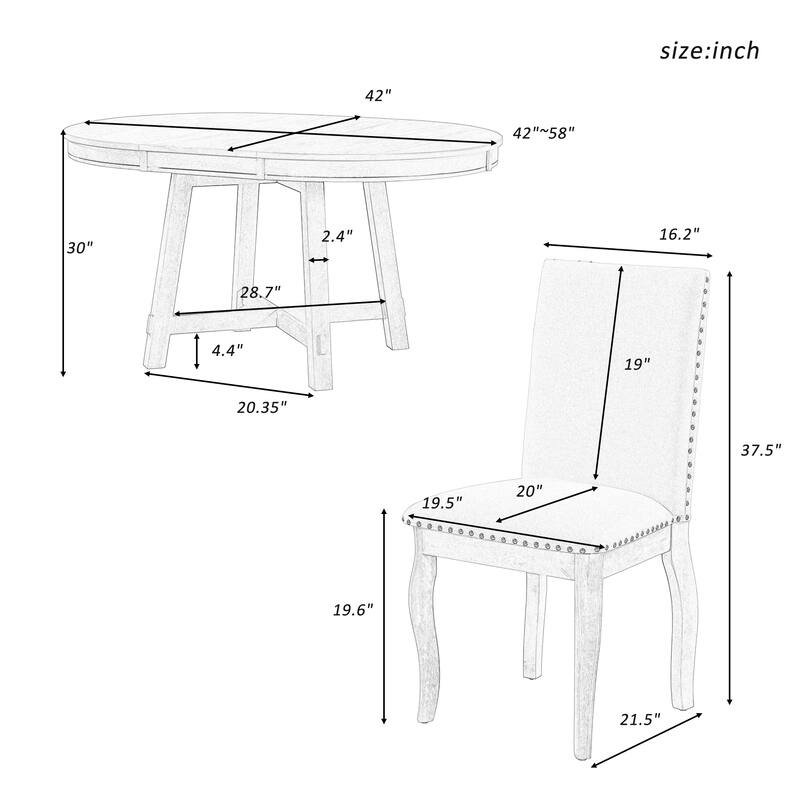 5-Piece Extendable Dining Table Set with Upholstered Chairs