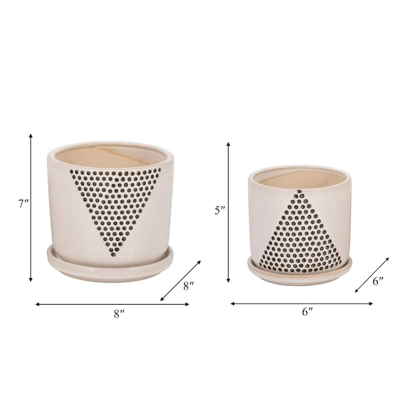 Ceramic Triangle Dots Saucer Planters Set - White, 5/6 in. - 6.0"