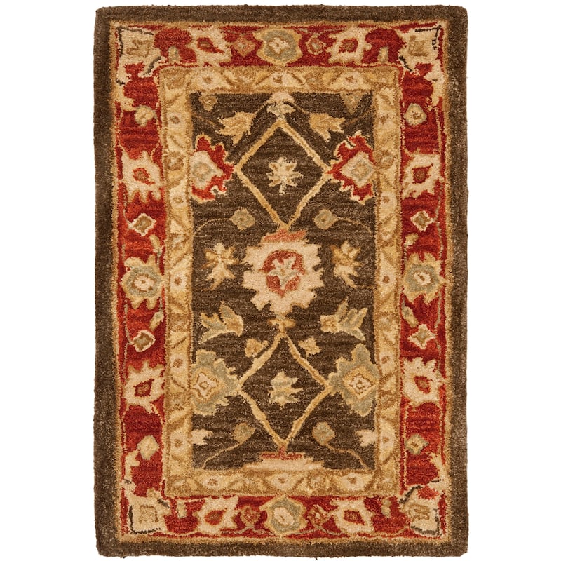 SAFAVIEH Handmade Anatolia Evanthia Traditional Oriental Hand-spun Wool Rug - 2' x 3' - Olive/Rust