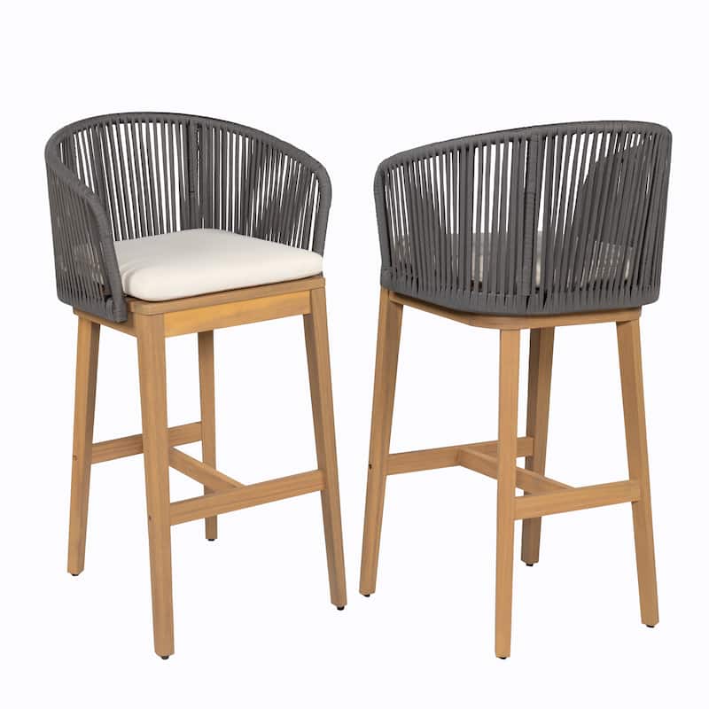 Christopher Knight Home- Eulalia Acacia Wood Patio Bar Stool (Set of 2)