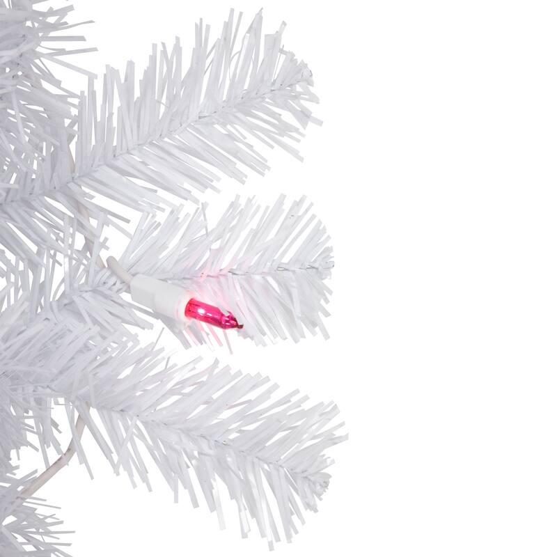 6.5' Woodbury White Pine Pencil Artificial Christmas Tree, Pink Lights - 6.5 Foot