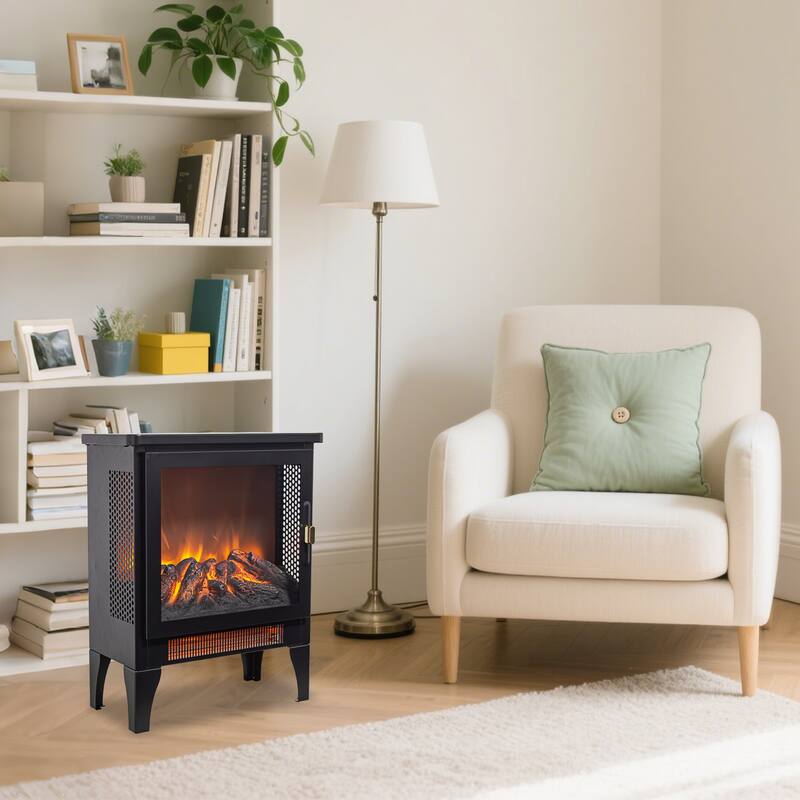 17 Inch Freestanding Electric Fireplace Stove with Realistic 3D Flame Effect