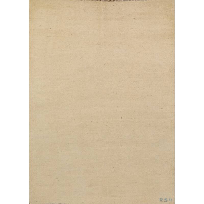 Gabbeh Modern Rug Solid Beige Hand-Knotted Wool Carpet - 5'3"x 6'6"