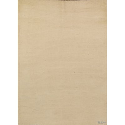 Gabbeh Modern Rug Solid Beige Hand-Knotted Wool Carpet - 5'3"x 6'6"