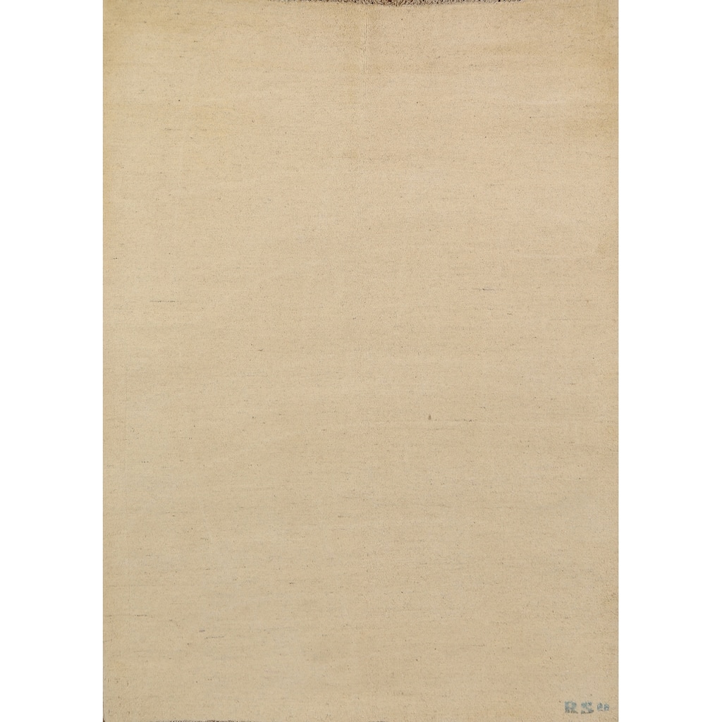 Gabbeh Modern Rug Solid Beige Hand-Knotted Wool Carpet - 5'3"x 6'6"