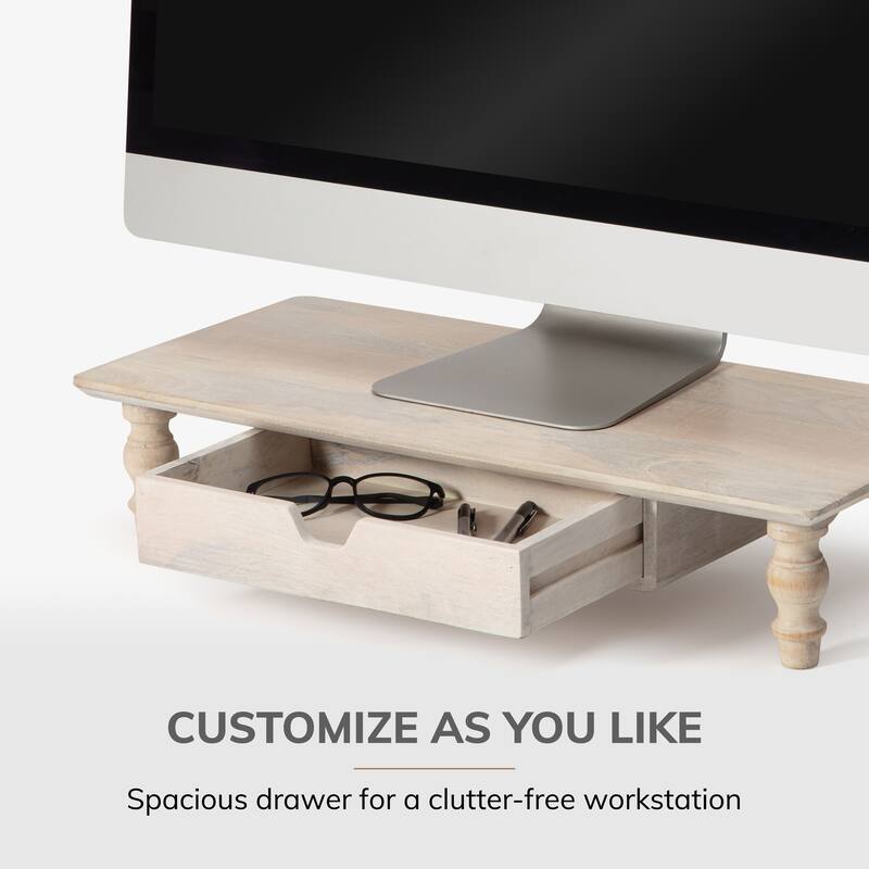 Jani Wood Monitor Stand Riser Desk - Ergonomic Design Stand, Desktop Organizer Table for Home, Office Workspace, Gaming Desk