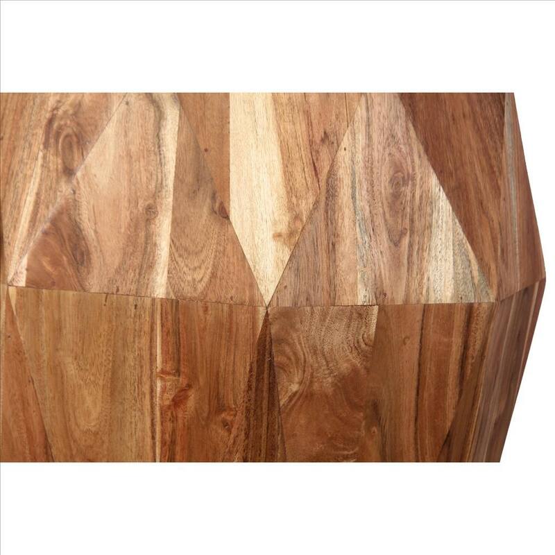21.5 Inch Faceted Handcrafted Mango Wood Side End Table with Octagonal Top, Natural Brown - 16”L x 16”W x 21.5”H