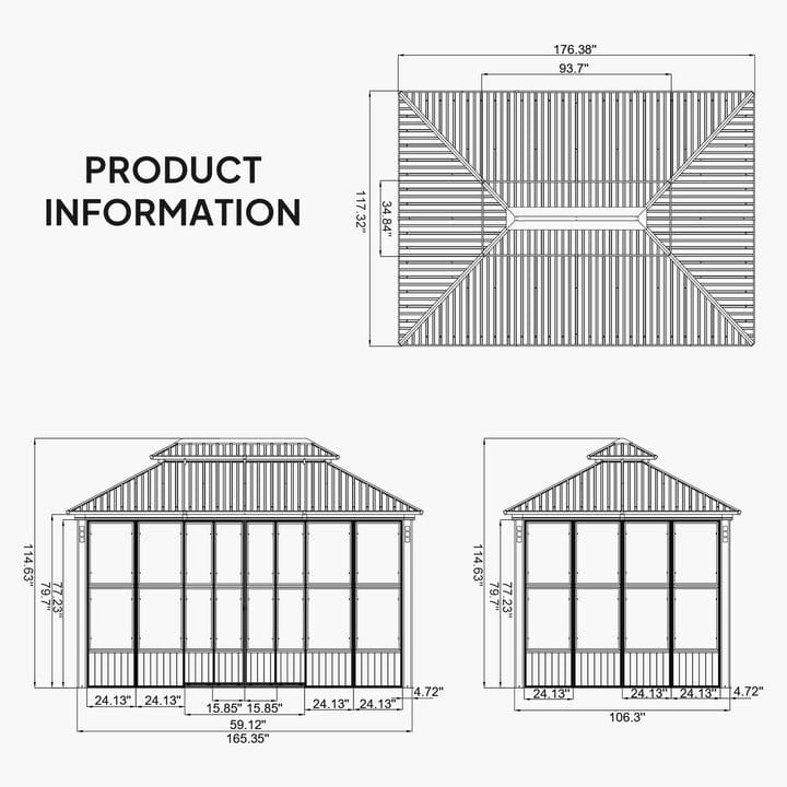 PURPLE LEAF Double Top Sunroom Outdoor Grey All-Weather Screen House Patio Hardtop Gazebo