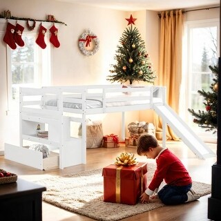 Contemporary Design Twin Low Loft Bed with Stairs and Slide, Sturdy Construction & Safety Guaranteed, Maximized Space