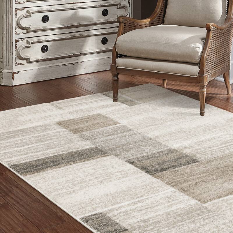 Bastia Carved Block Ivory/Gray Area Rug