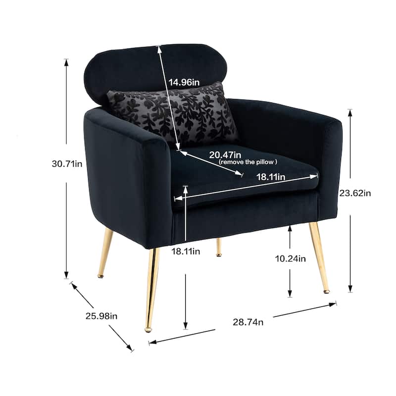 Velvet Upholstered Accent Chair With A Pillow
