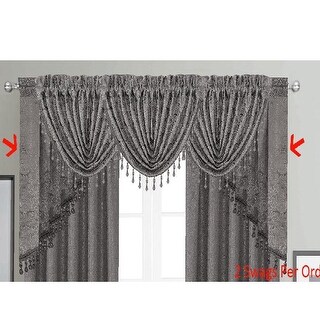 Angelina Jacquard Rose Design Gold Window Panel, Valance, And Swag Treatment