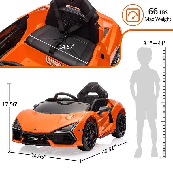 dimension image slide 2 of 7, 12V Kids Ride On Car, Licensed Lamborghini Revuelto Electric Car for Kids