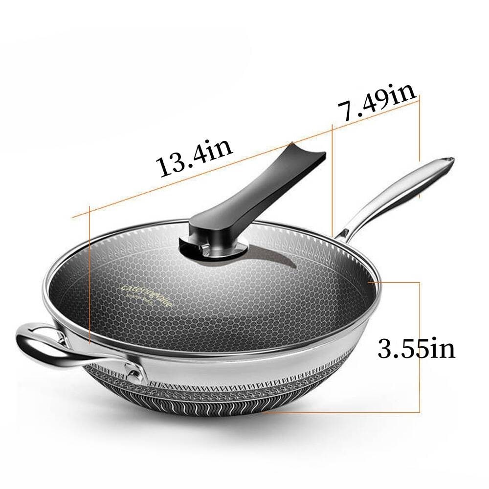 13,6-inch Stainless Steel Wok Lid with Tempered Glass Insert