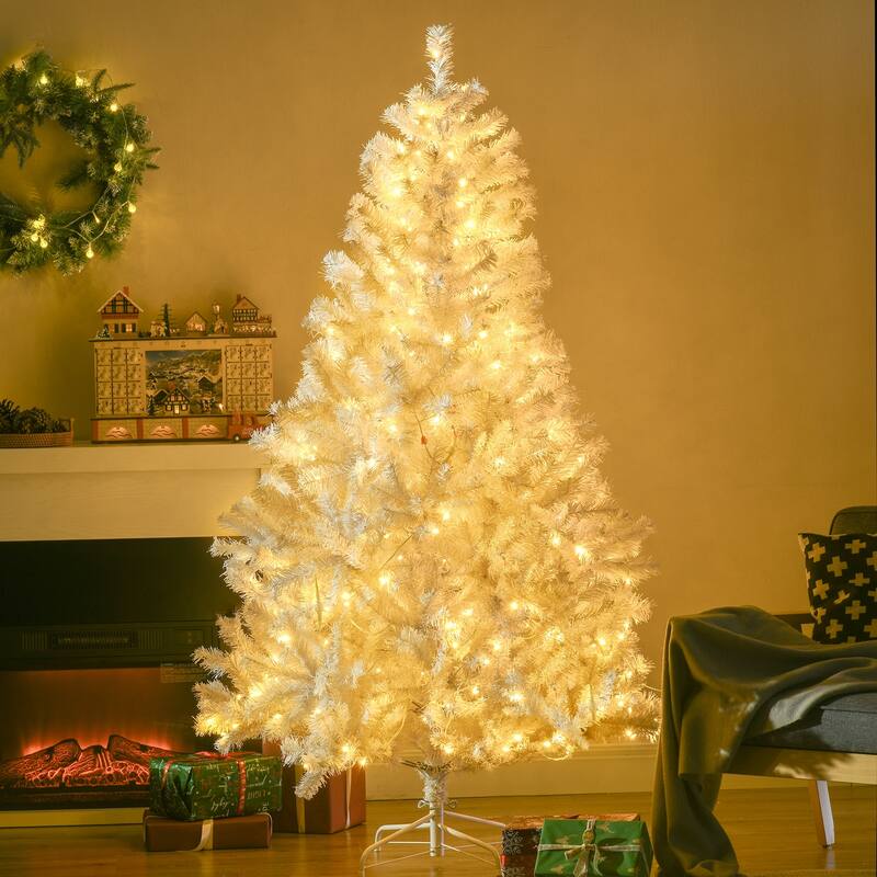 Prelit 7.5FT Artificial Christmas Tree, White Snowy Branches with LED Lights