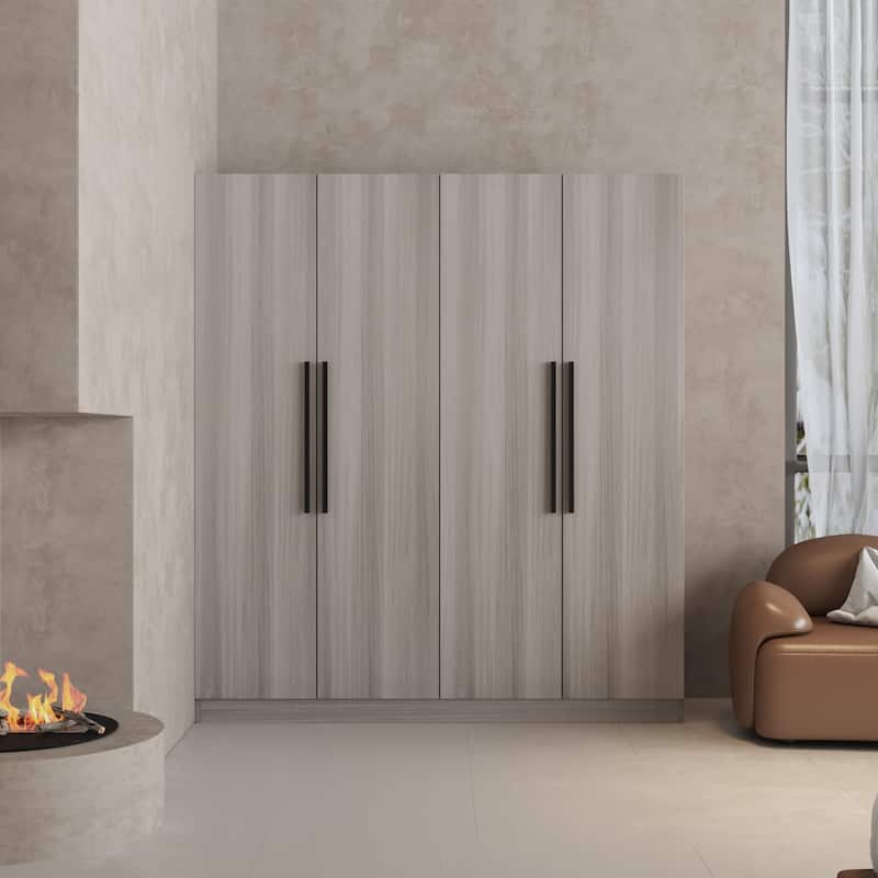 70.9"H x 63"W Kerrogee Wardrobe Airmories 4 Doors Hanging Rod White