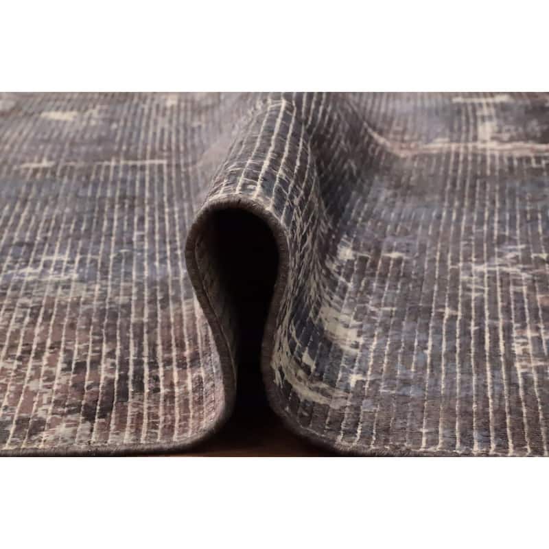 Hand Knotted Oriental Viscose Silk Carpet Modern All-Over Greys & Charcoal Abstract Area Rug - 7' 11'' X 5' 0''