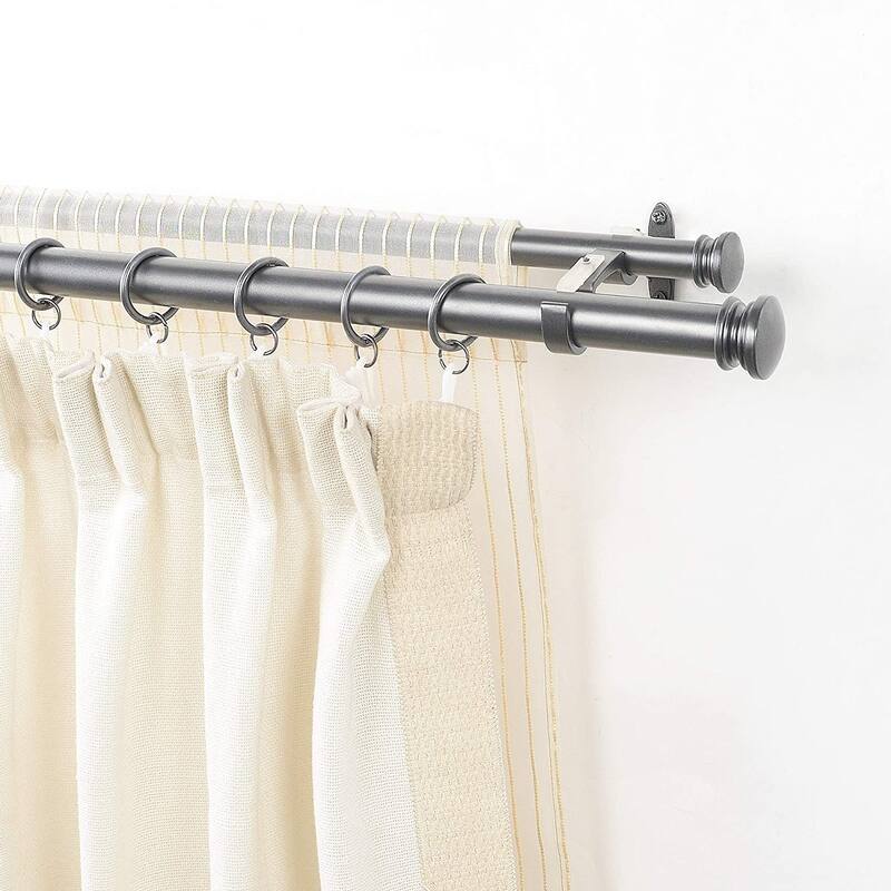 1 Inch Adjustable Double Curtain Rod for Windows & Doors Curtains with Endcap Round Finials & Brackets Set -By Deco Window