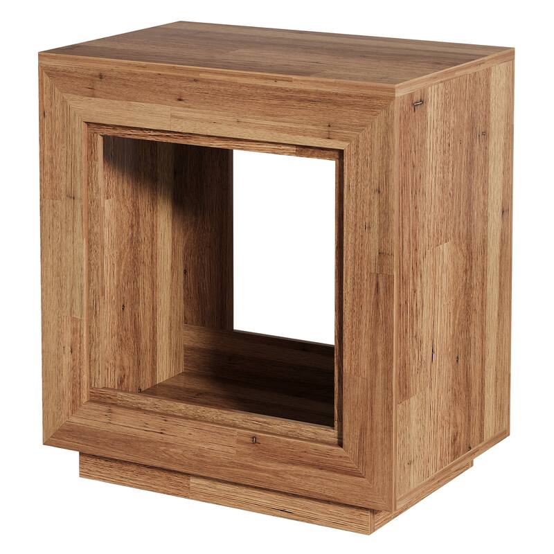 24" Rustic 2-Tier End Table, Side Table with Storage Shelf, Sofa Nightstand for Living Room, Bedroom, Entryway