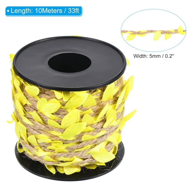33ft 5mm Burlap Leaf Ribbon Artificial Vine Natural Jute Rope Twine - Yellow
