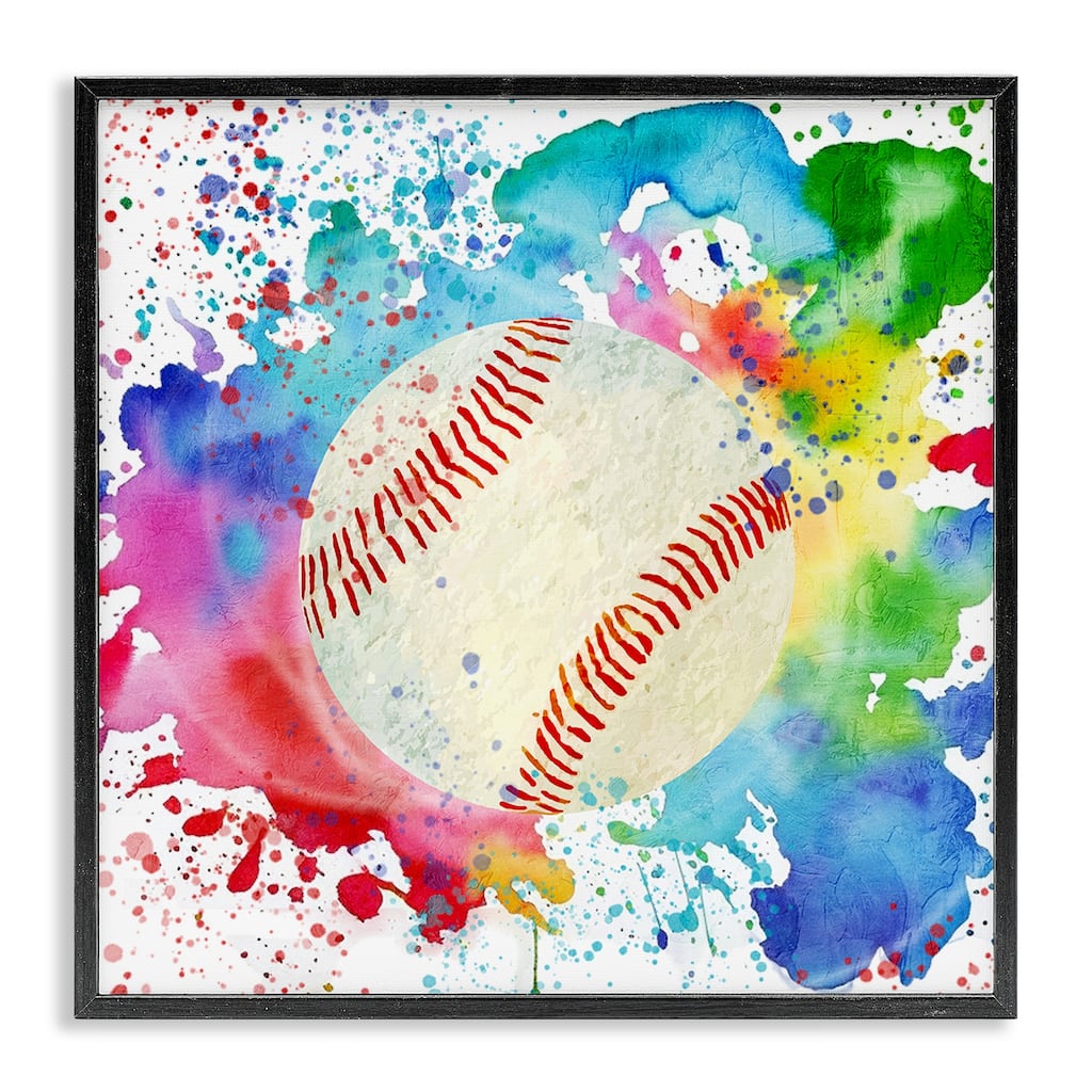 Stupell Colorful Splash Baseball Framed Giclee Art Design By Kim Allen