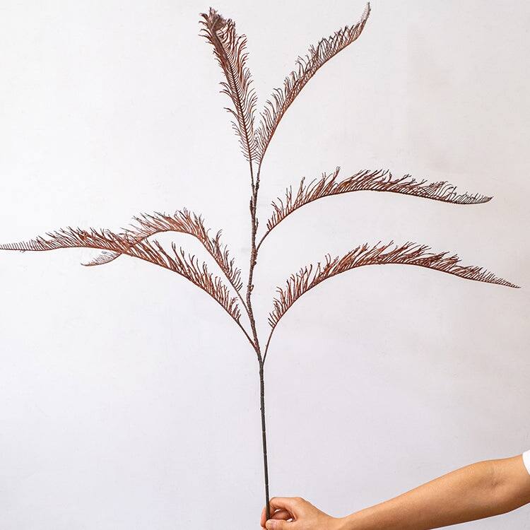 RusticReach Tall Red Brown Artificial Fern Leaf Stem 48" Tall - [B]-Three Stems