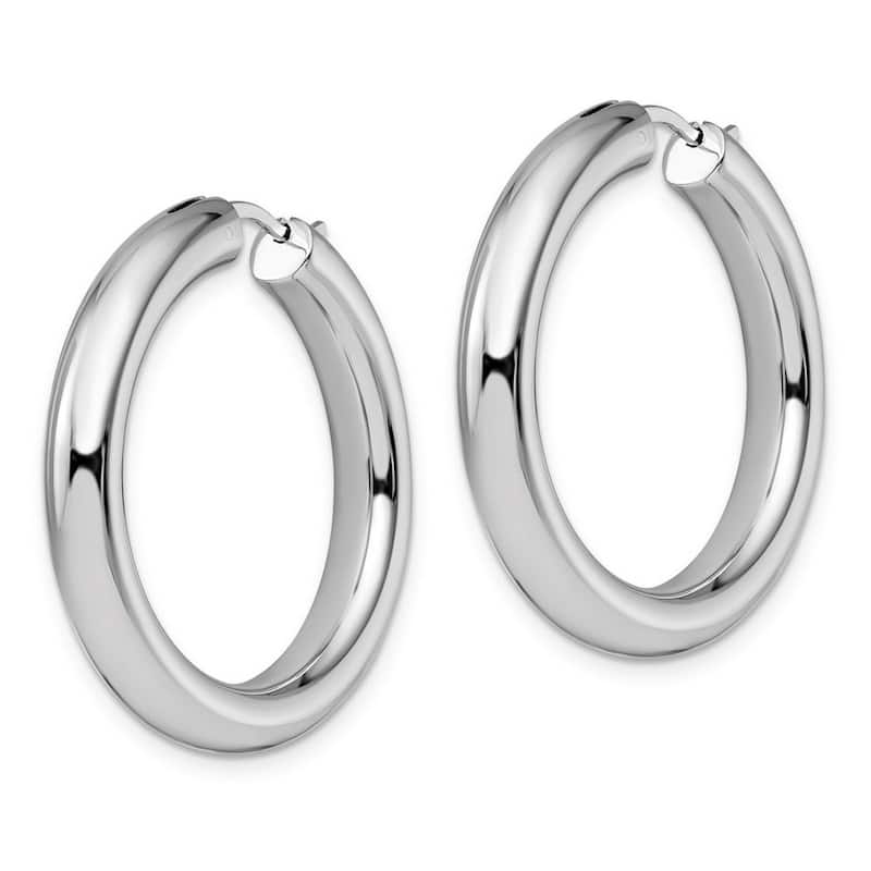 Curata 925 Sterling Silver 35x5mm Rhodium Plated Oval Tube Hoop Earrings