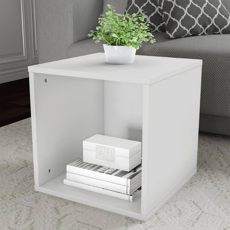 Lavish Home Contemporary Stackable Modular Cube End Table (White) - Veneer