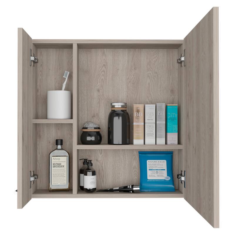 Prague 23.6" W x 23.6" H Mirror Medicine Cabinet, Single Door with 4 Interior Shelves for Bathroom Storage
