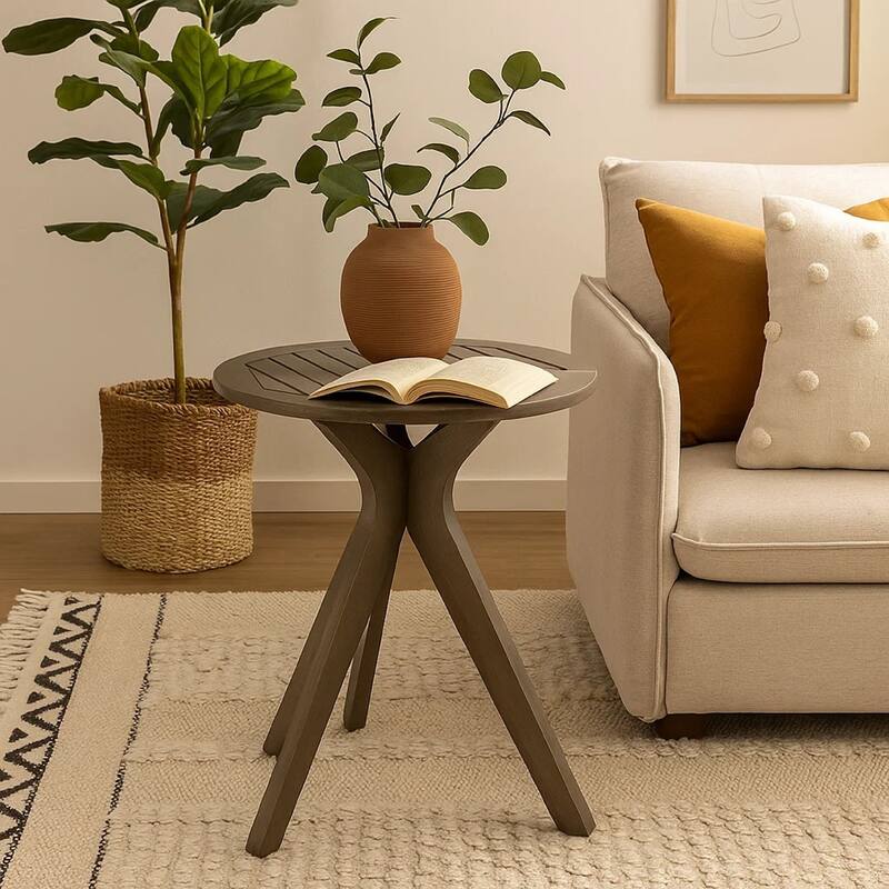 Ambre Outdoor Breakfast Dining Table, 28 Inch Slatted Gray Acacia Wood