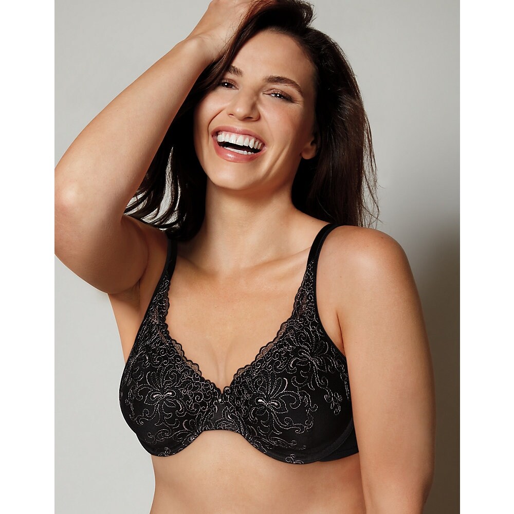 Playtex Secrets Feel Gorgeous Embroidered Underwire Bra Size 38dd Color Black Warm Steel Embroidery