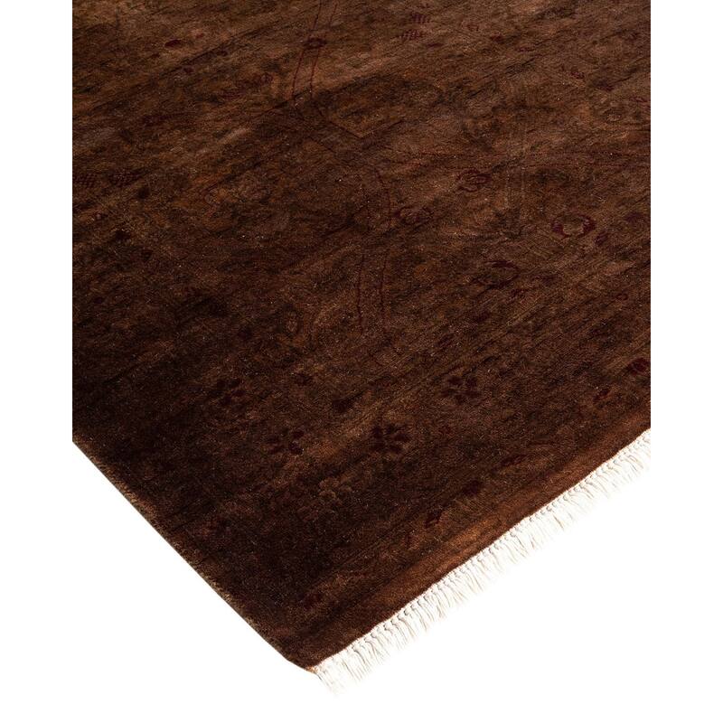 Overton Hand Knotted Wool Vintage Inspired Modern Contemporary Overdyed Brown Runner Rug - 2' 7" x 9' 2"