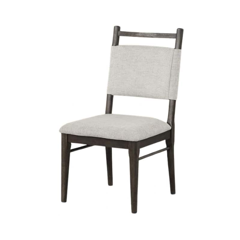 Oline Side Dining Chair Set of 2, Dark Walnut Brown Wood, Light Gray Fabric