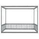 preview thumbnail 33 of 32, Full Size Pine Wood Canopy Frame Floor Bed with Fence and Guardrails for Bedroom