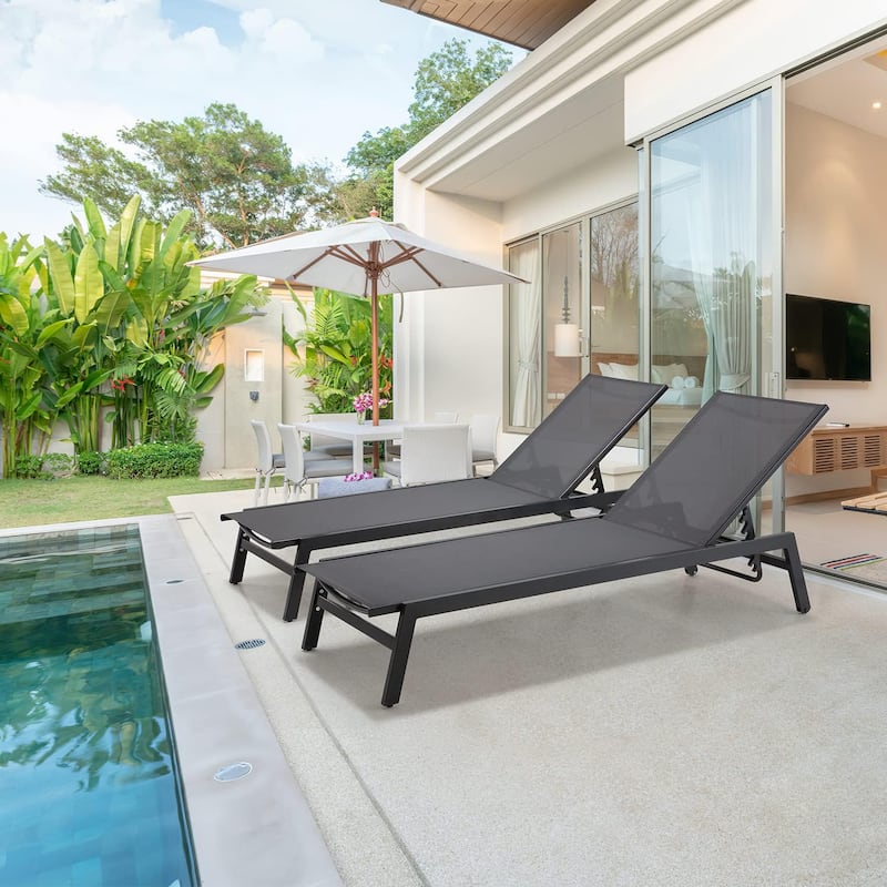 Erommy Outdoor Chaise Lounge, Aluminum Patio Lounge Chair with Wheels, All-Weather Five-Position Adjustable Reclining Chair