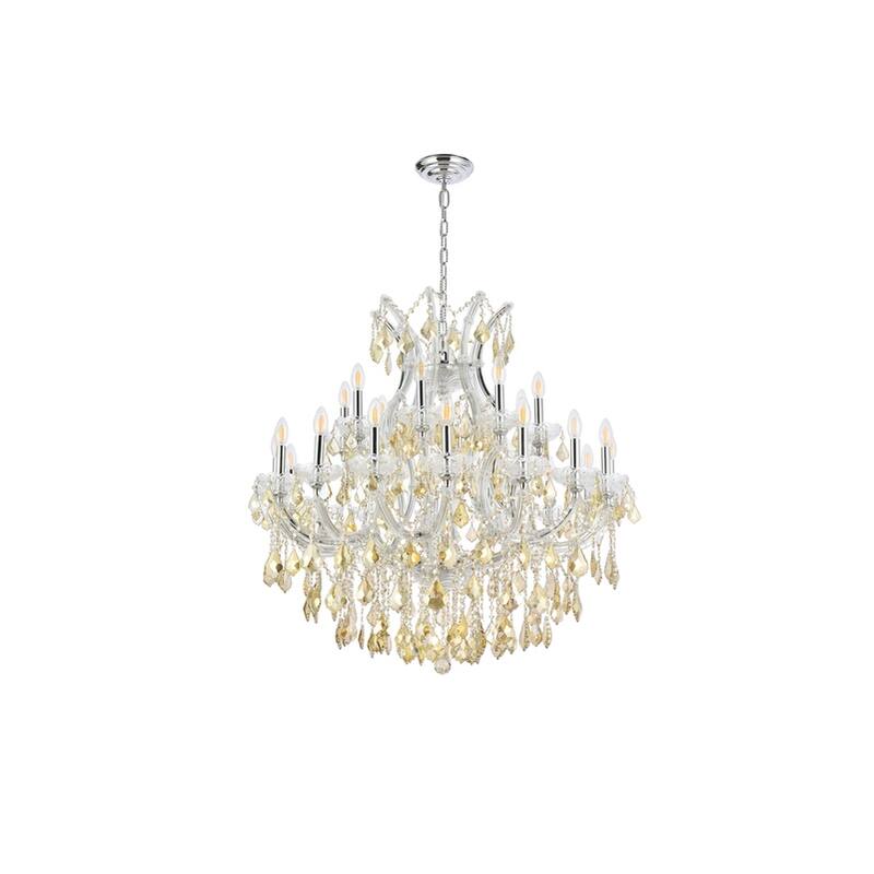 Indigo Home 24 light Chrome Chandelier Golden Teak (Smoky) Royal Cut Crystal