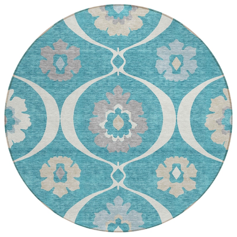 Machine Washable Indoor/ Outdoor Chantille Floral Geo Rug